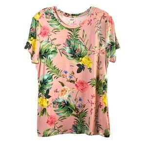 L'AGENCE Ressi Tropical Floral T Shirt Womens Size XXL Pink Blush Multicolor